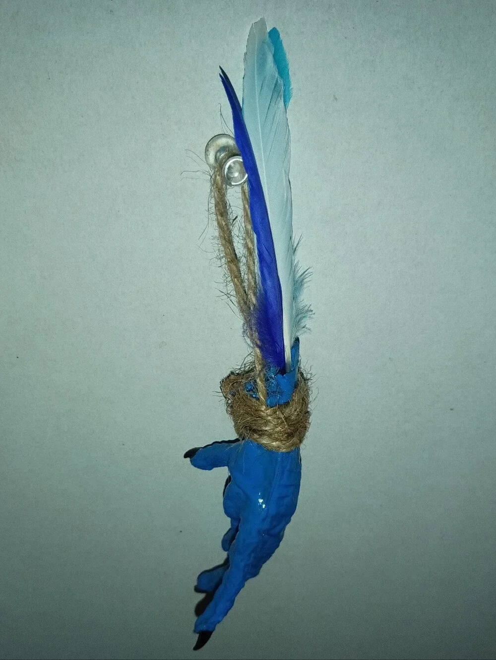 Blue Chicken Foot Amulet | Handcrafted Folk Art Talisman | Feather Curio